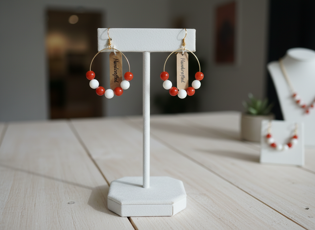 Boucles d'oreilles féminin sacré - nacre et cornaline