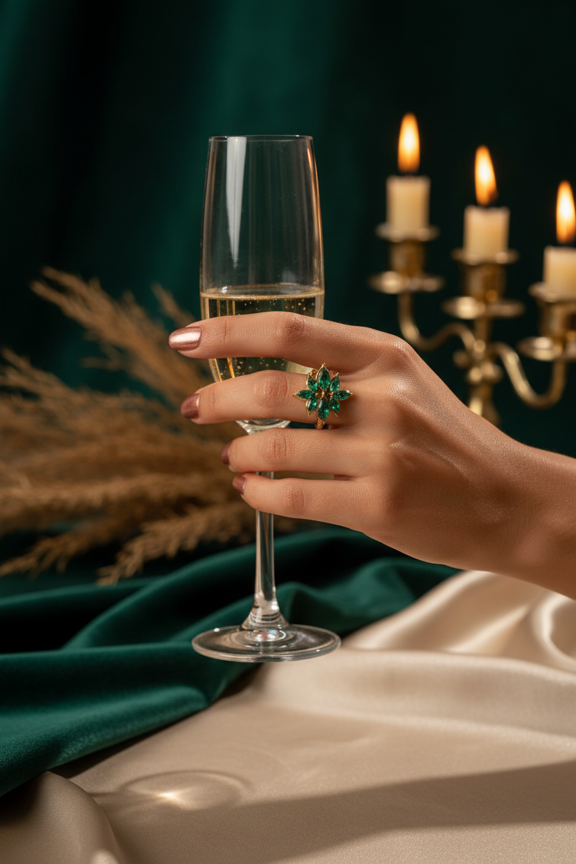 Bague fleur pierres émeraude - Soirée Isivénya