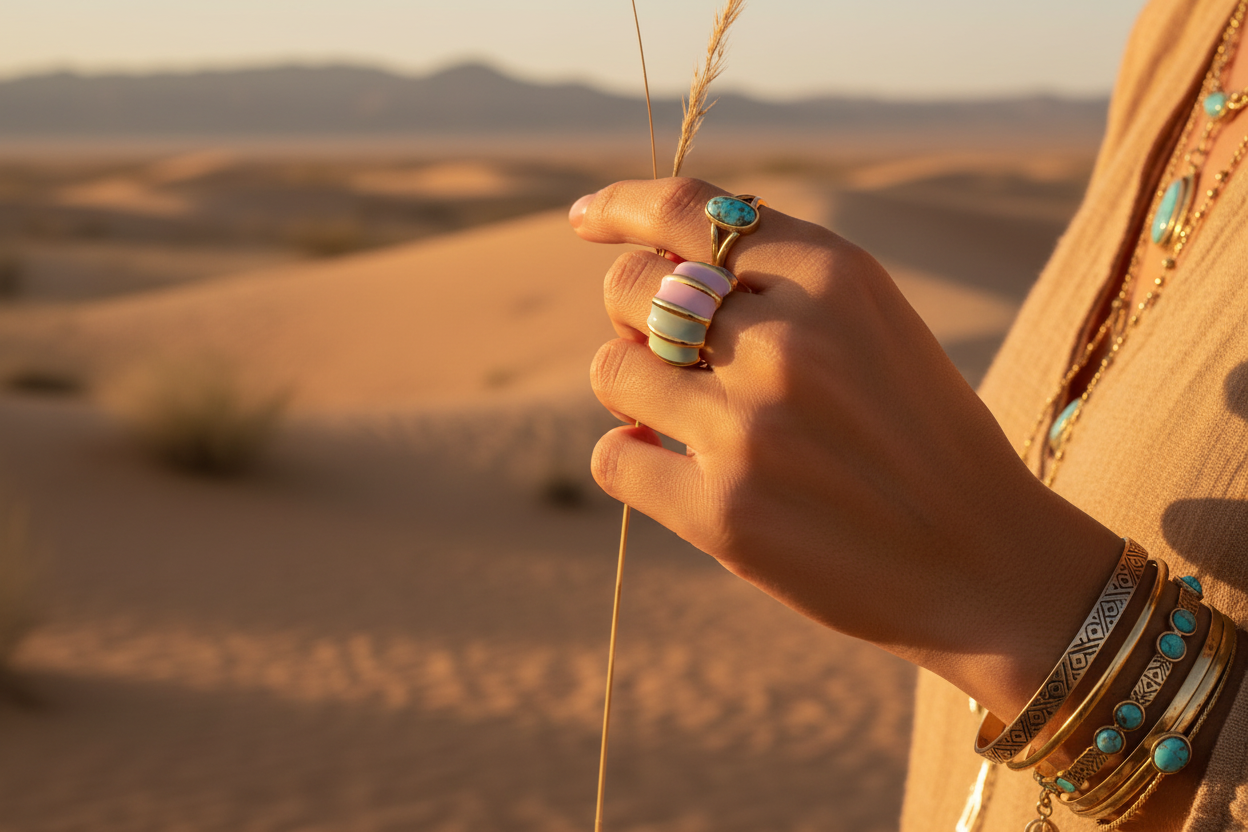 Bague Émaillée Mousse portée - Âme Nomade