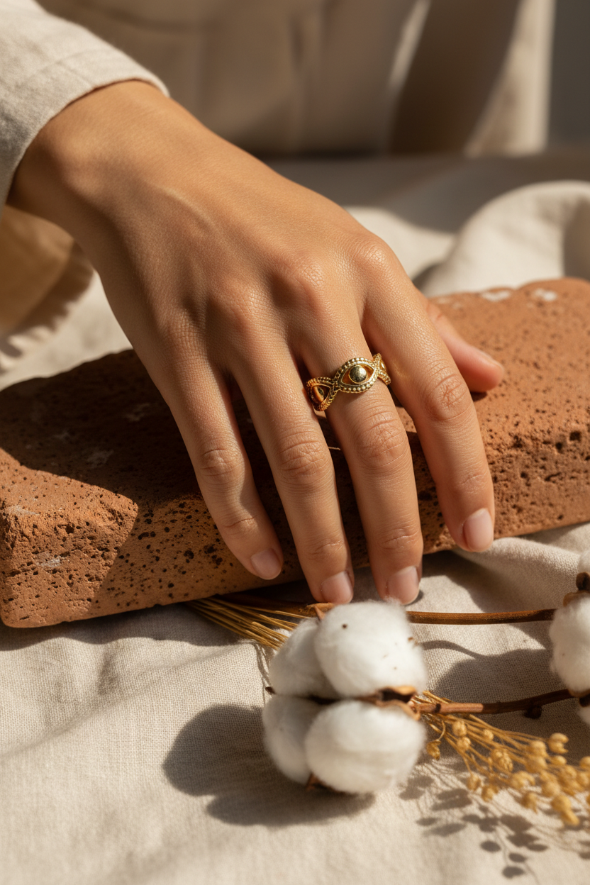 Bague motif œil portée - Isivénya