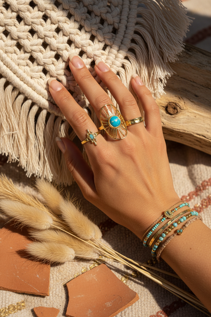 Bague soleil turquoise - Esprit bohème Isivénya