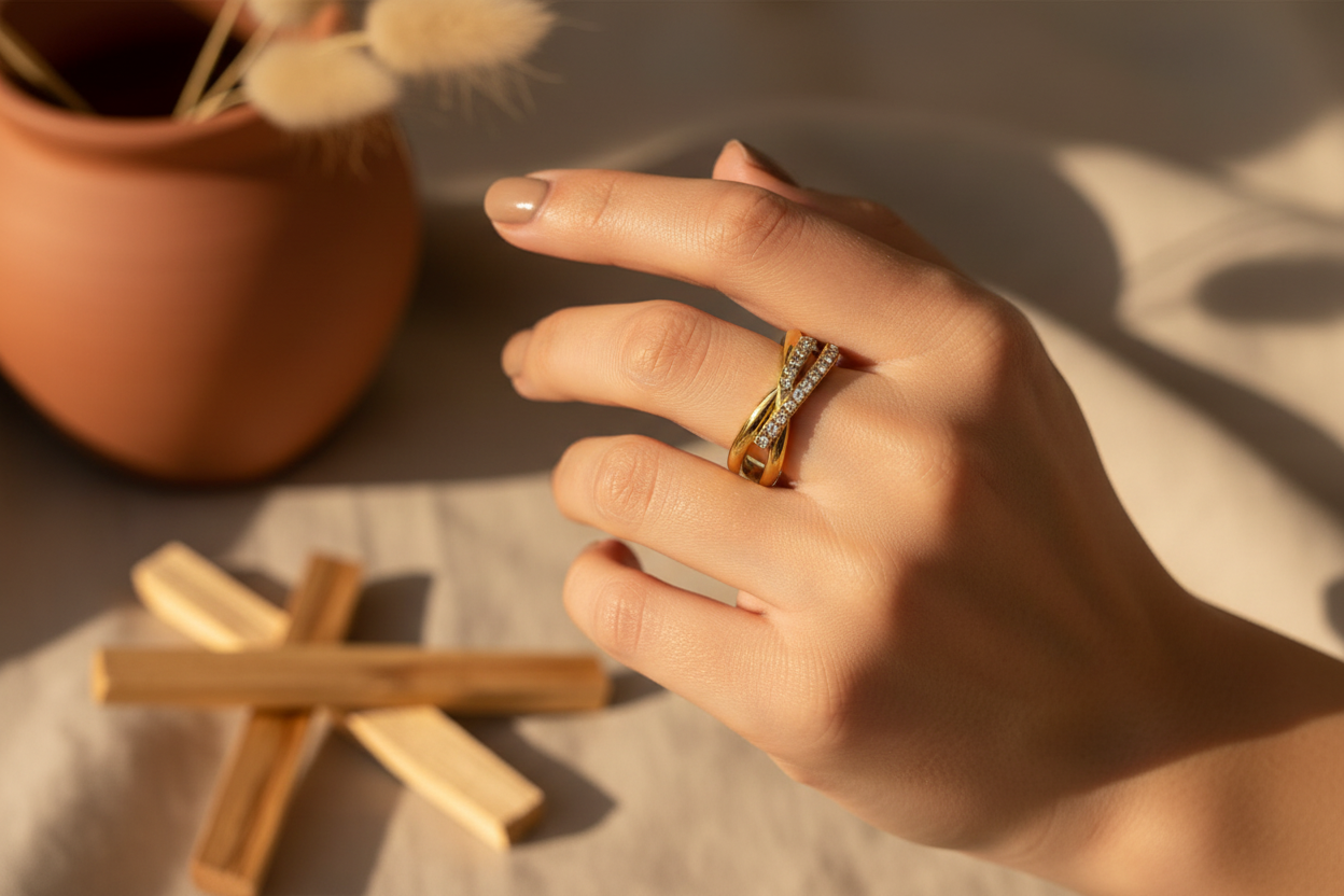 Bague Zion entrelacée portée