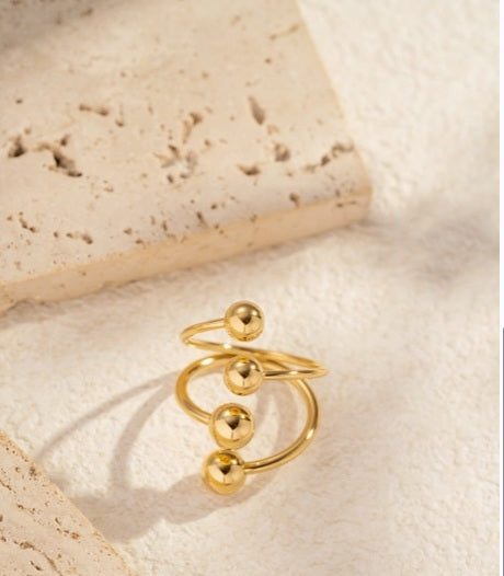  "Bague ajustable boules dorées - Vue détaillée"