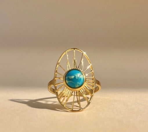 bague soleil ovale turquoise - vue détaillée
