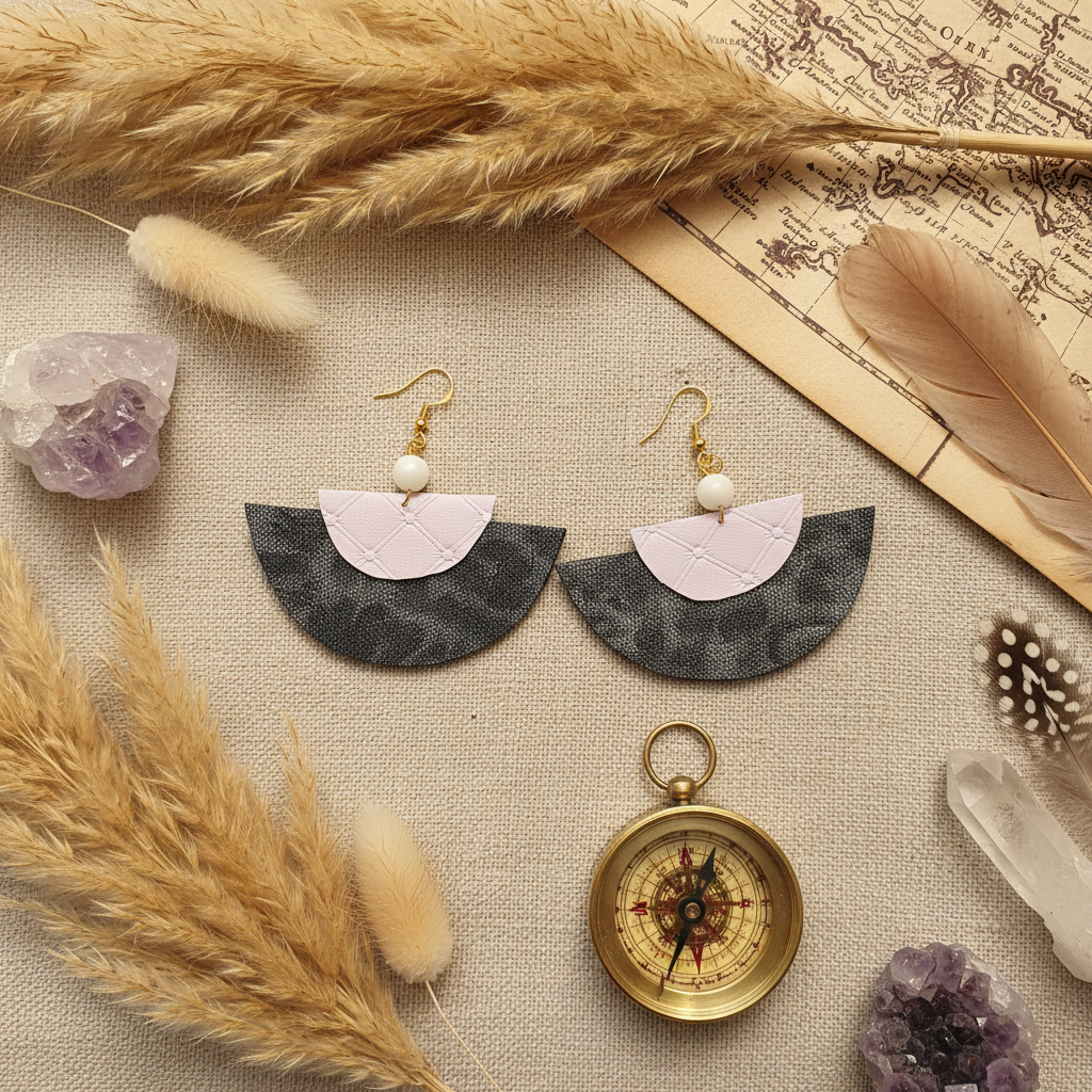 Boucles d'Oreilles Cuir Nacre - Mise en scène nomade
