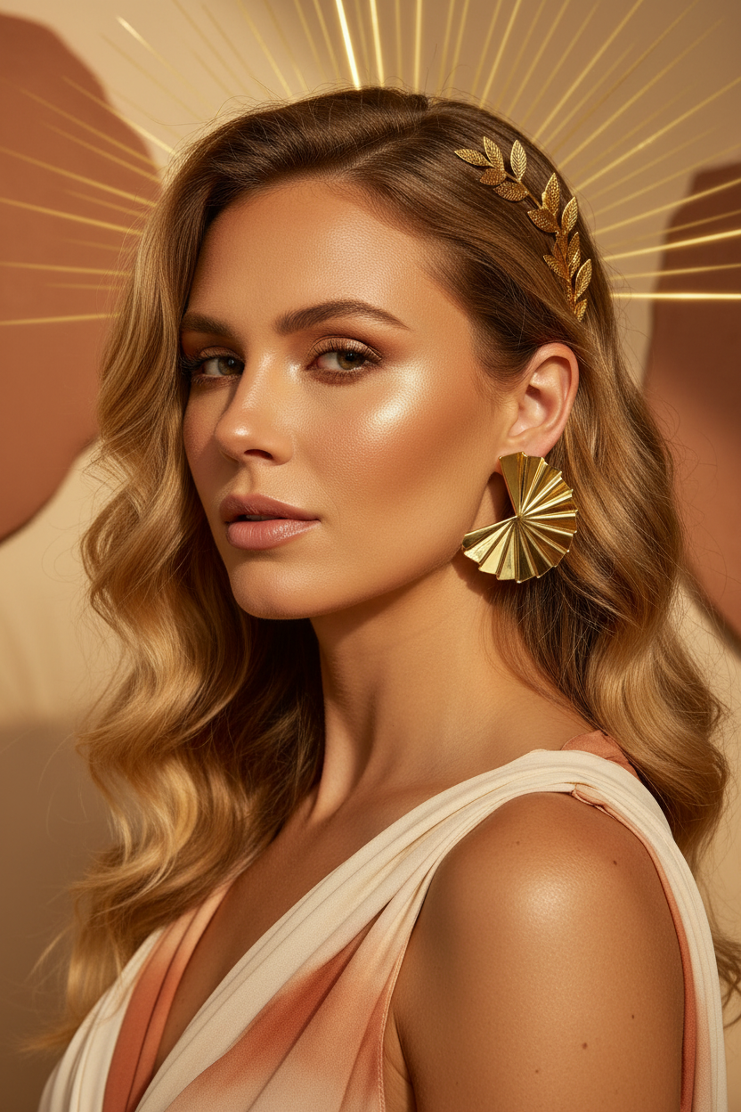 Boucles d'oreilles éventail doré - Déesse féminine Isivénya