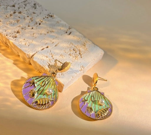 Boucles d'oreilles coquillage violet - Variation couleur