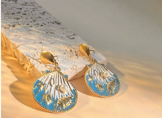 Boucles d'oreilles coquillage turquoise - Esprit marin nomade