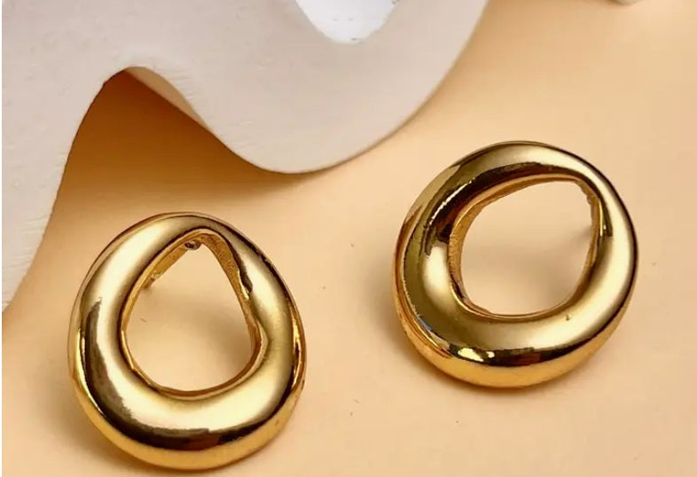 Boucles d'oreilles rondes acier inoxydable doré - Vue détaillée