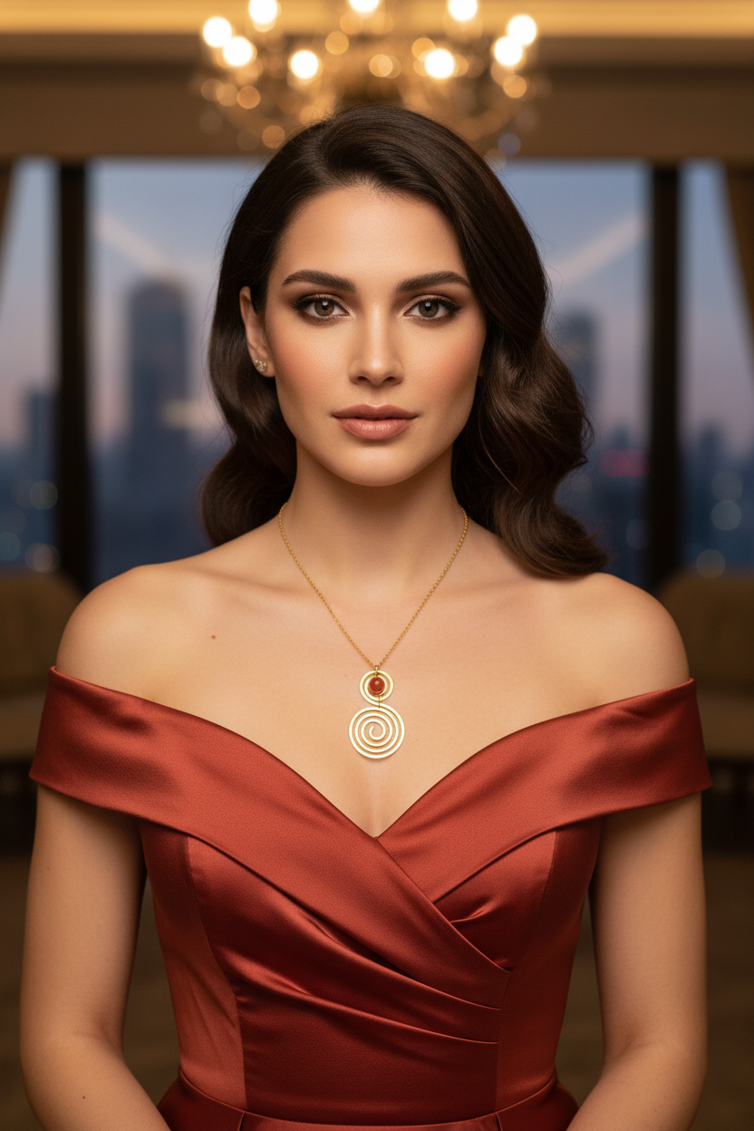 Collier double spirale - tenue de soirée élégante