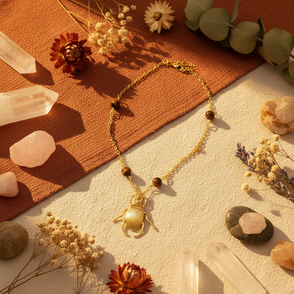 Photo produit collier scarabée - mise en scène éditoriale